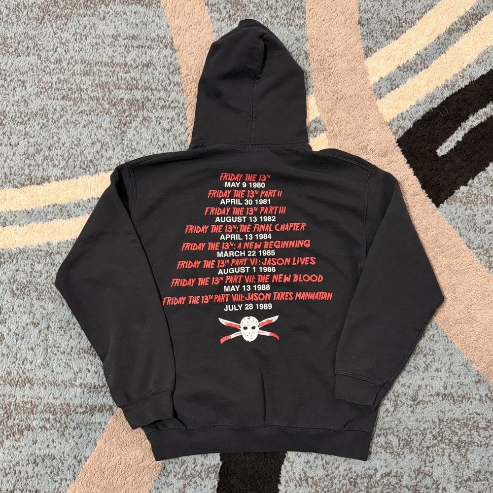 Friday the 13th Jason Voorhees Horror Movie List Hoodie Black Mens Medium - Picture 7 of 8
